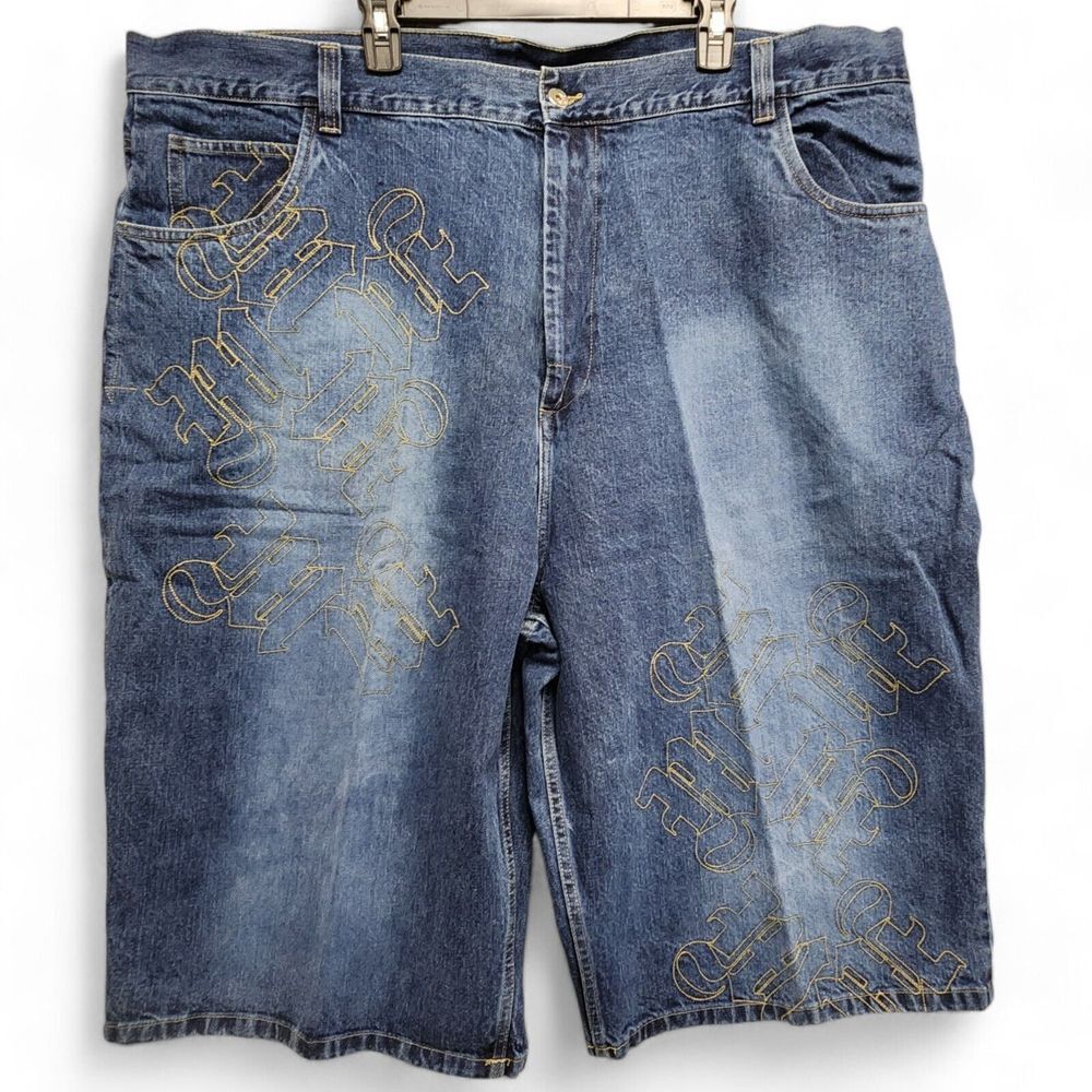 Men's Blue Jean Shorts with Embroidered Accents